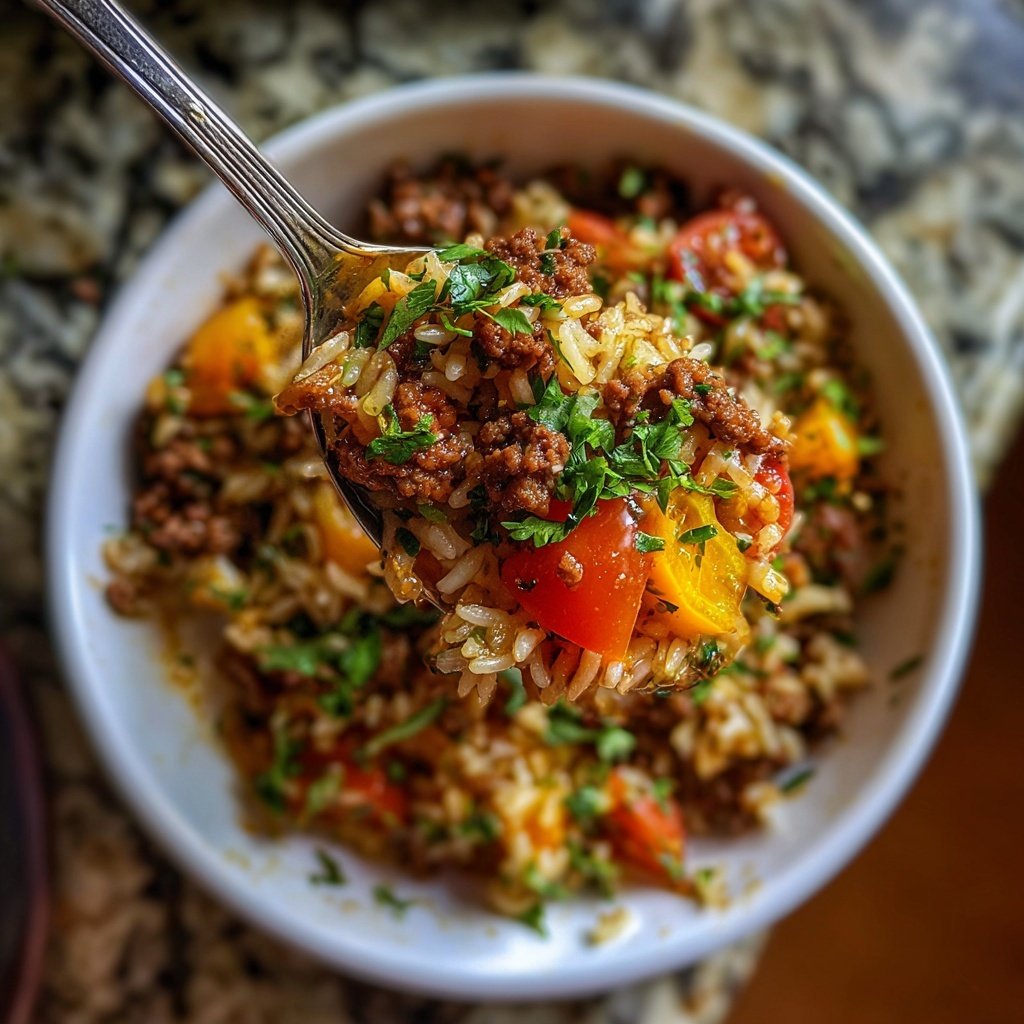 Ground Beef And Tomato Herb Rice Bowl