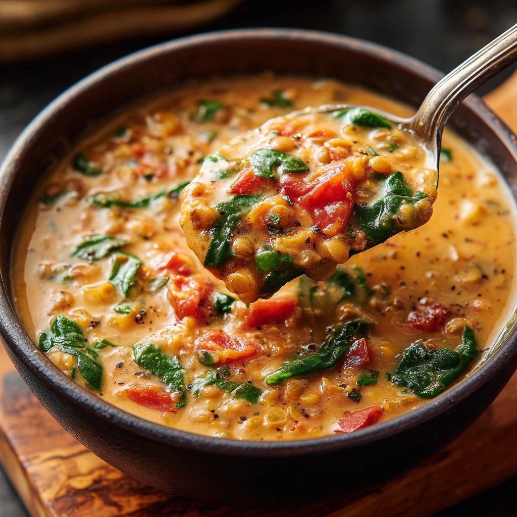 Healthy Crockpot Spinach Lentil Soup
