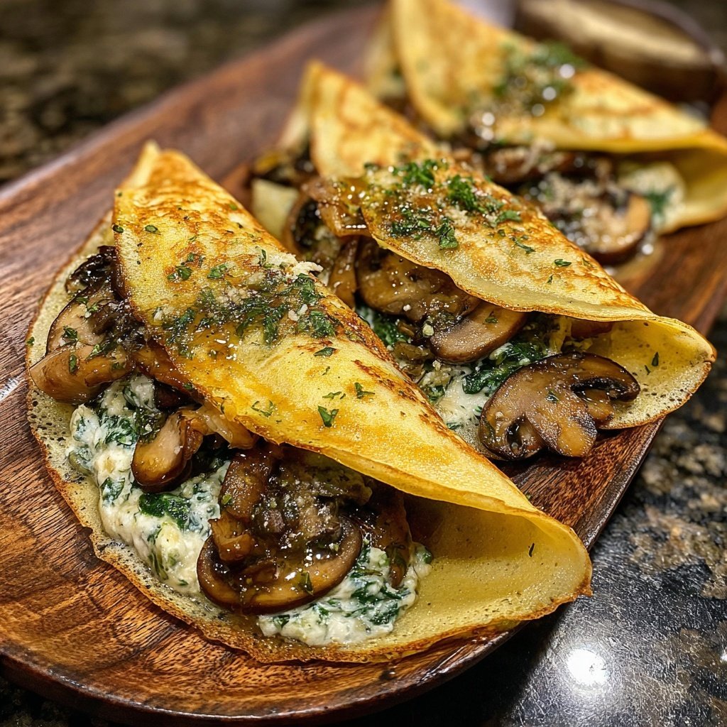 Valentine Dinner Spinach Mushroom Crepes