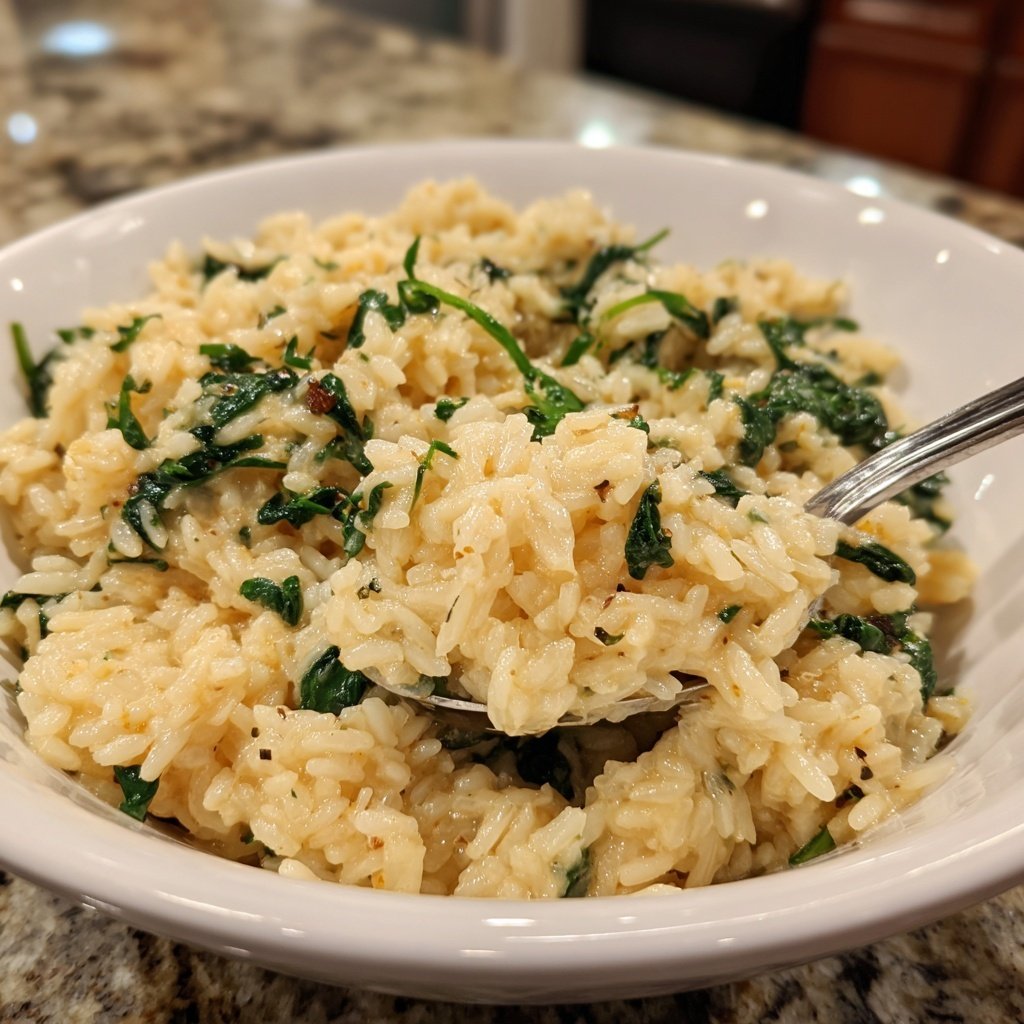 Creamy Garlic Rice with Spinach